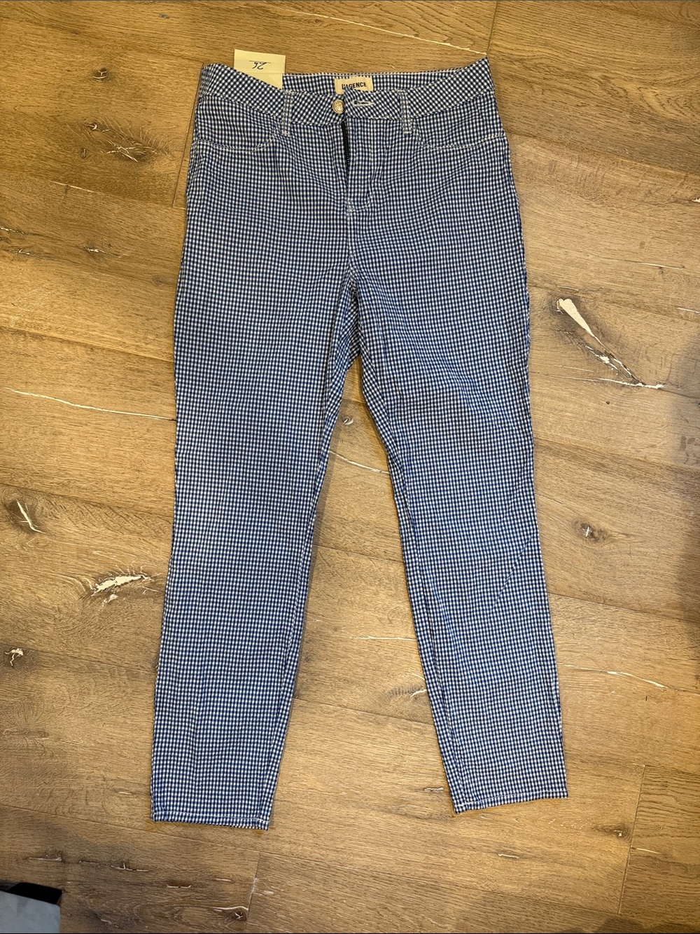 L’AGENCE Gingham Skinny Capris in Navy and White